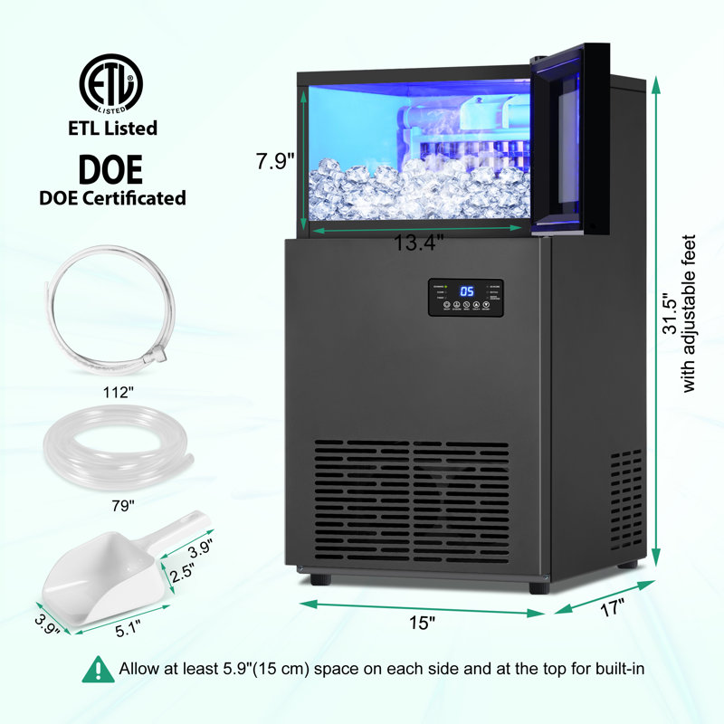 TAZPI 160 Lb. Daily Production Cube Clear Ice Under Counter